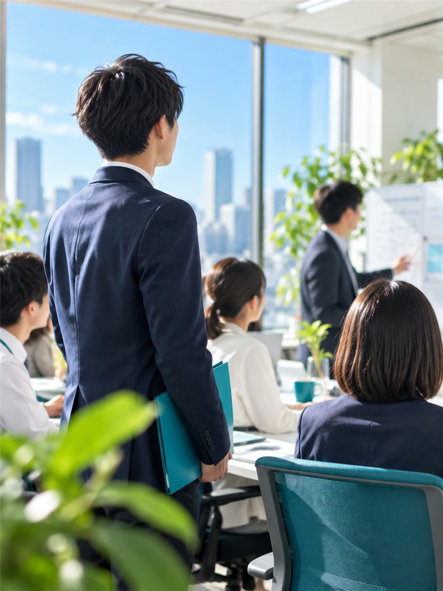 朝礼で声を出す若手営業チーム