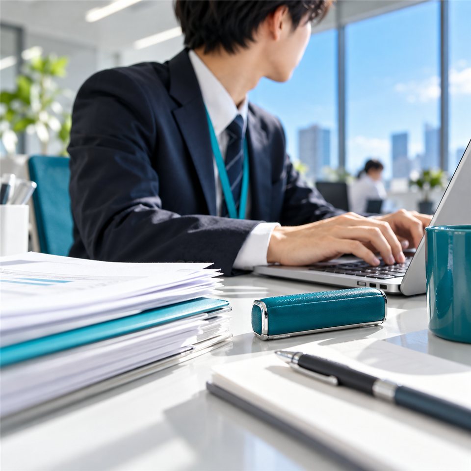 名刺を両手で差し出す新人営業の手元