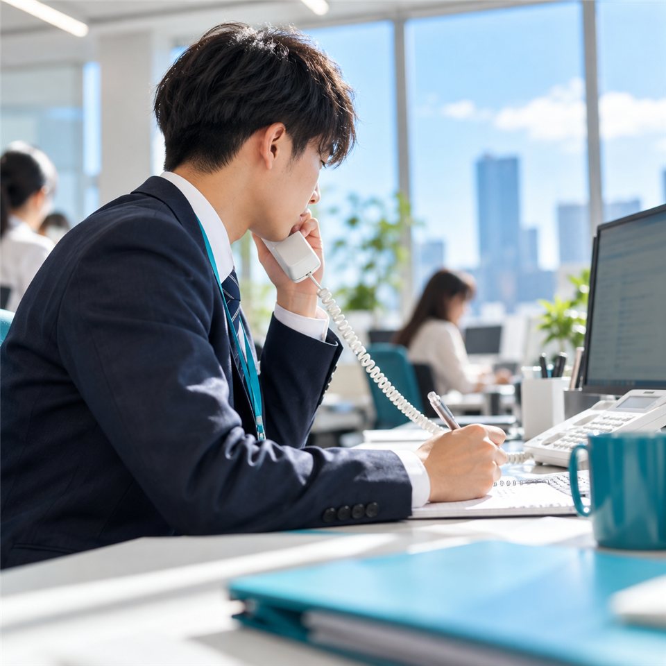ヘッドセットで電話をかける新人営業